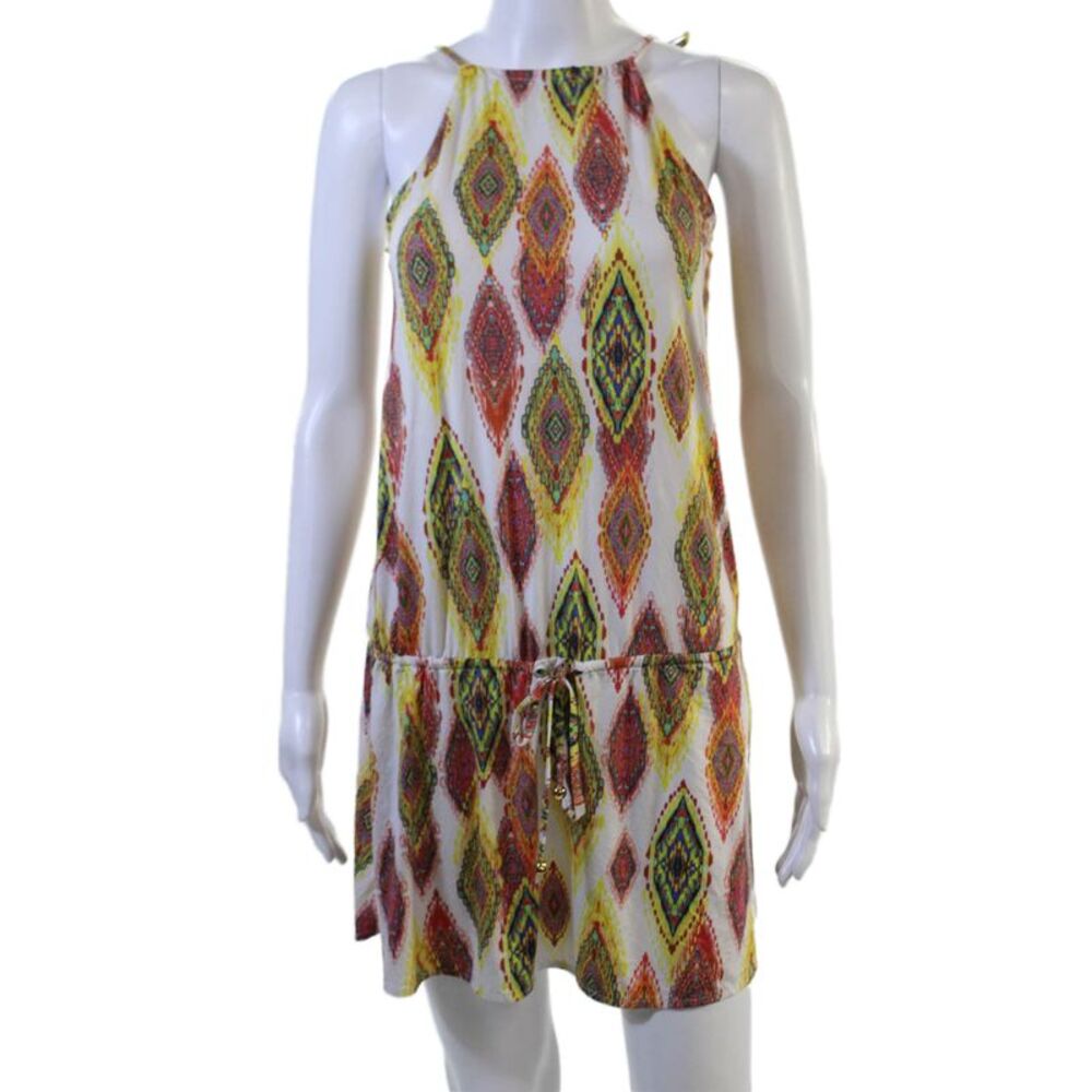 Pily Q Womens Shift Coverup Multi-Color Geometric High Neck Size XS